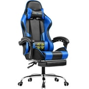 LUCKLIFE Gaming Chair PU Leather Office Chair with Footrest and Ergonomic Lumbar Massage Pillow, Blue