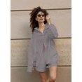 thumbnail image 6 of Women'S Cotton Cardigan Long Sleeve Top and Shorts Set Minimalist Solid Color Loungewear Outfit Gray-Brown L, 6 of 8