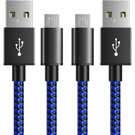 PS4 Charger Cable, 10ft 2 Pack Micro USB Cable, Nylon Braided Cord, for PS4 Slim/Pro, Xbox One S/X Controller, Micro Ports Accessories Kit, Blue