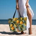 thumbnail image 6 of Zufioo Retro Warm Lemon Flower Print Large Capacity Beach Travel Bag, Zippered Pocket Foldable Hand-held Shoulder Beach Bag, 6 of 7