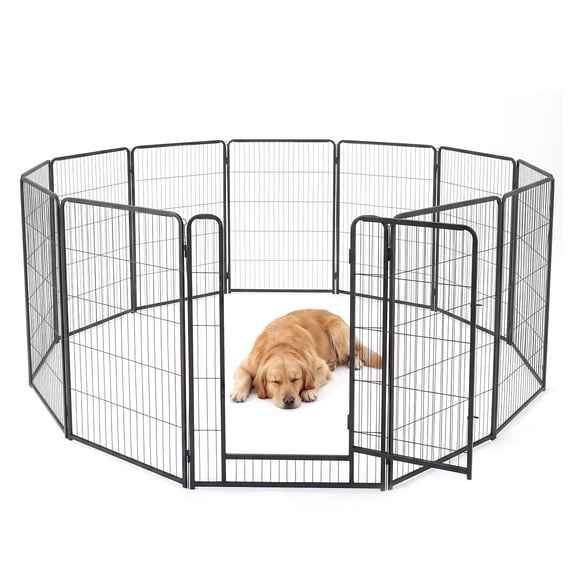 Black 40 Inch 12‑Panel Portable Dog Playpen, Rust‑Proof Metal Exercise Fence with Door, Tool‑Free Foldable Setup for Medium and Large Dogs
