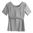 thumbnail image 6 of Weikingp Tshirt With Built In Bra，Basic Tees For Women Full Length Tops For Women Built In Padded Bra Tops For Women Short Sleeve Shirts Gym Workout Tops Crew Neck Gray 4XL, 6 of 9