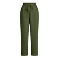 thumbnail image 6 of TtopsQueen Women Elastic Drawstring Straight Leg Pants, High Waist Lightweight Textured Trousers with Side Pockets, Loose Fit Vacation Casual Daily Wear Army Green,L, 6 of 6