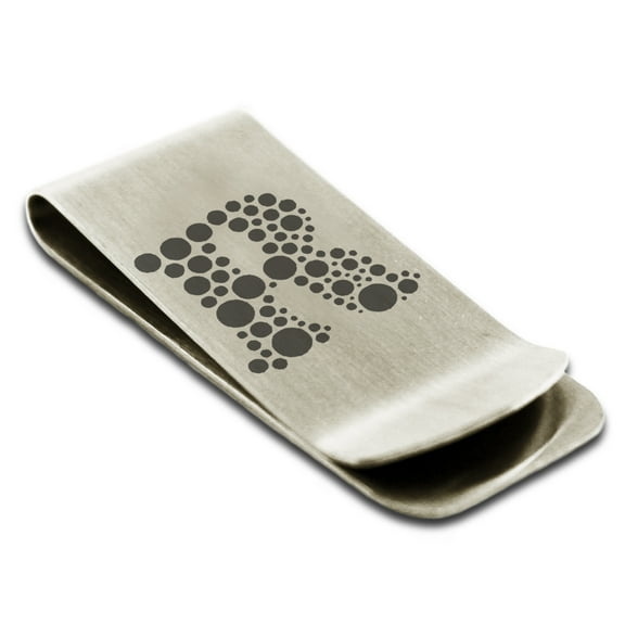 Stainless Steel Letter R Initial Dotted Monogram Engraved Engraved Money Clip Credit Card Holder