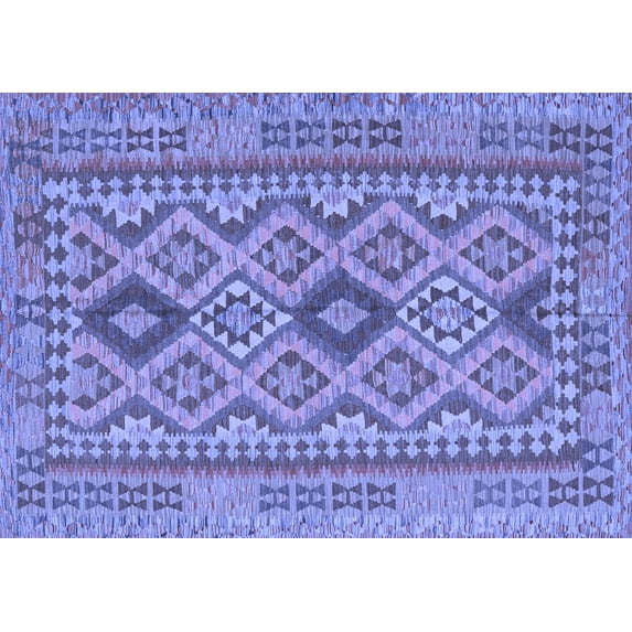 Ahgly Company Machine Washable Indoor Rectangle Oriental Blue Traditional Area Rugs, 5' x 7'