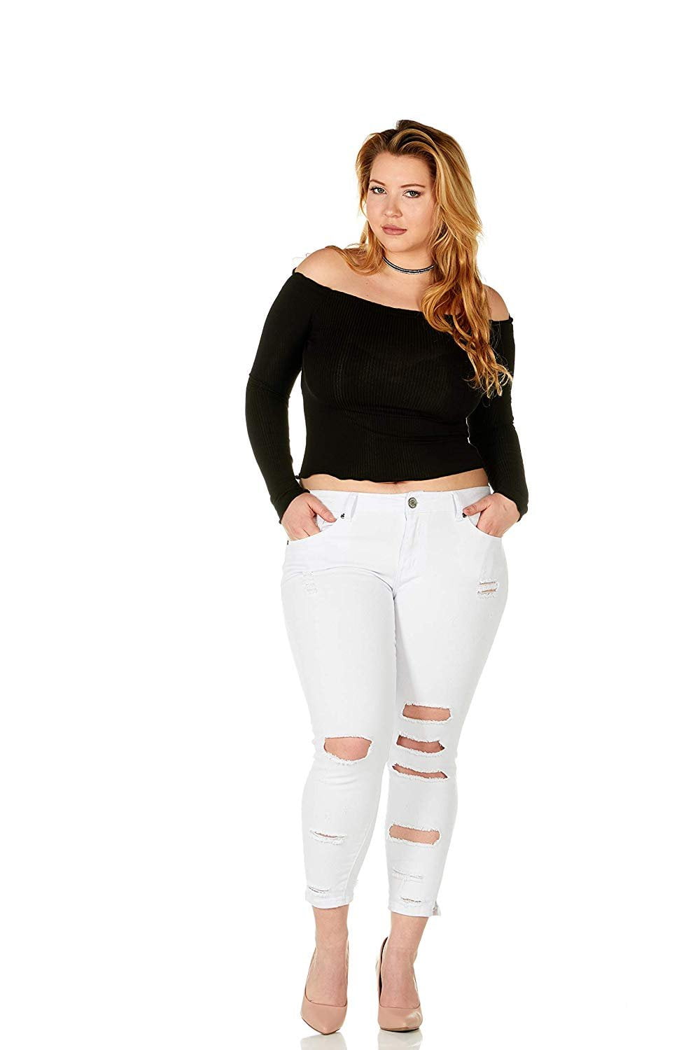 plus size white distressed skinny jeans
