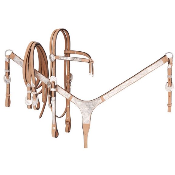 Tough 1 Breast Collar 3 Piece Headstall Reins Show Set Light Oil 90-34