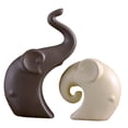 thumbnail image 2 of 2x estatuas de elefantes para parejas, adornos de escritorio, figuritas decorativas creativas de cerámica para sala de estar, estante de oficina, Marrón, 2 of 8
