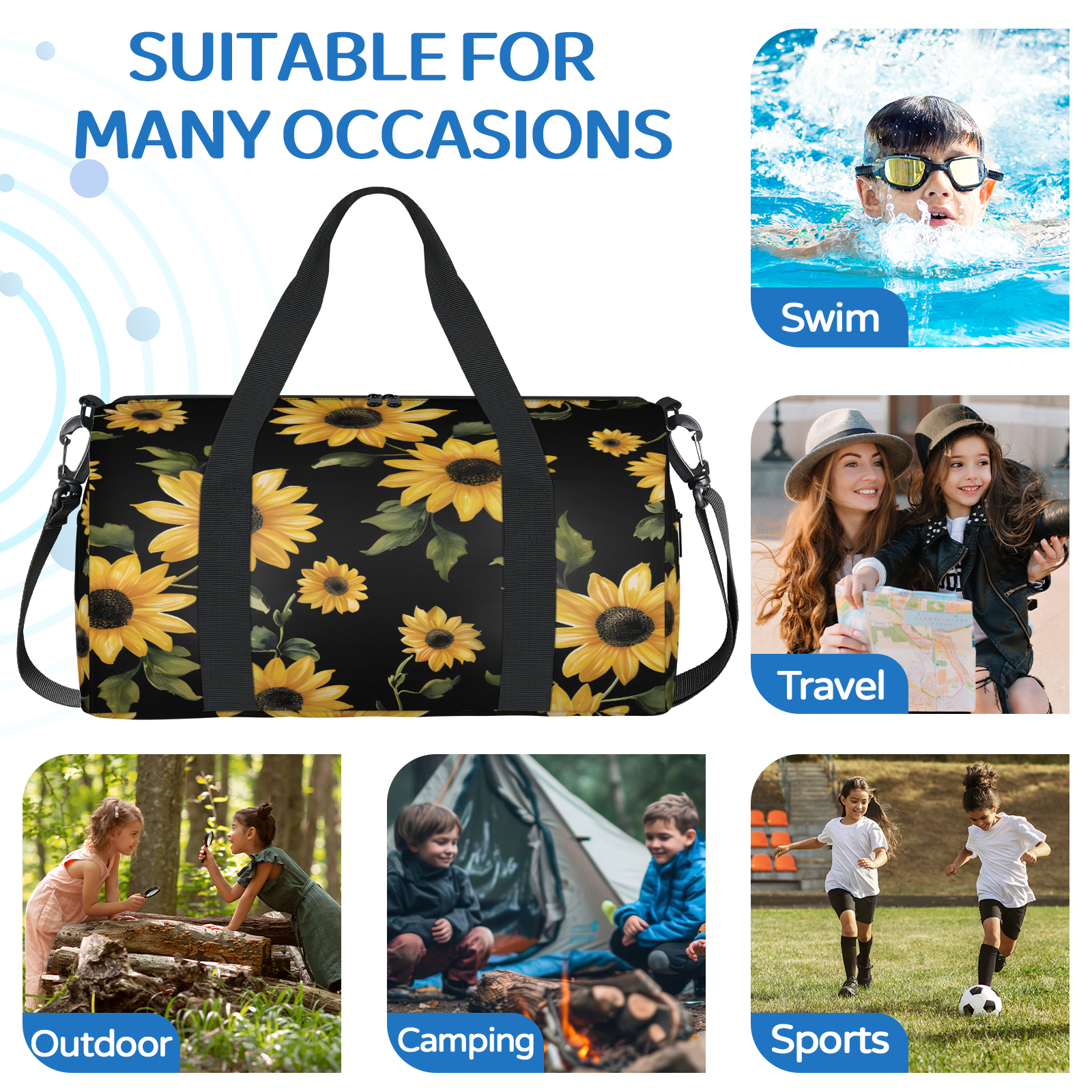 Herdesigns Retro Sunflowers Floral Gym Bag for Women, Duffle Bag for Travel Sport, Lightweight Waterproof Carry on Weekender Overnight Dance Yoga Workout Bags