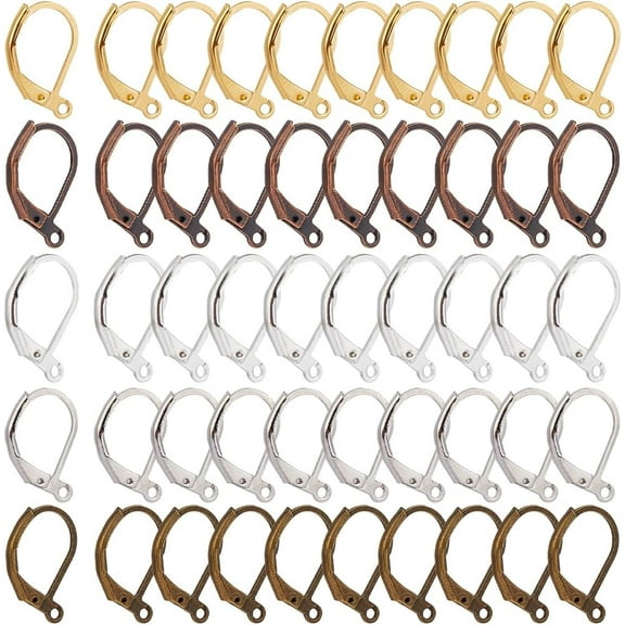 1 Box 200Pcs French Leverback Earring Hooks Huggie Earring Findings Bulk Brass Gold Wire with Loop Silver Dangle Small Lever Back Earring Wires for Jewelry Making Supplies DIY Craft Beginner for DIY