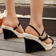 thumbnail image 4 of Rokment Womens Sparkling Rhinestones Wedge Heels Slides Sandals with Convertible Back Strap Stylish Simple Espadrilles Platform Chunky Heeled Slip on Dressy Slippers for Ladies Black Size 6, 4 of 7