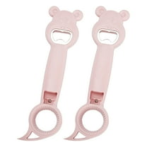Cinvoph 2 Pcs Cute Can Opener Manual, 4-in-1 Multi-Function Plastic Bottle Opener, Portable Cap Remover Tool for Home Kitchen Restaurant, Pink