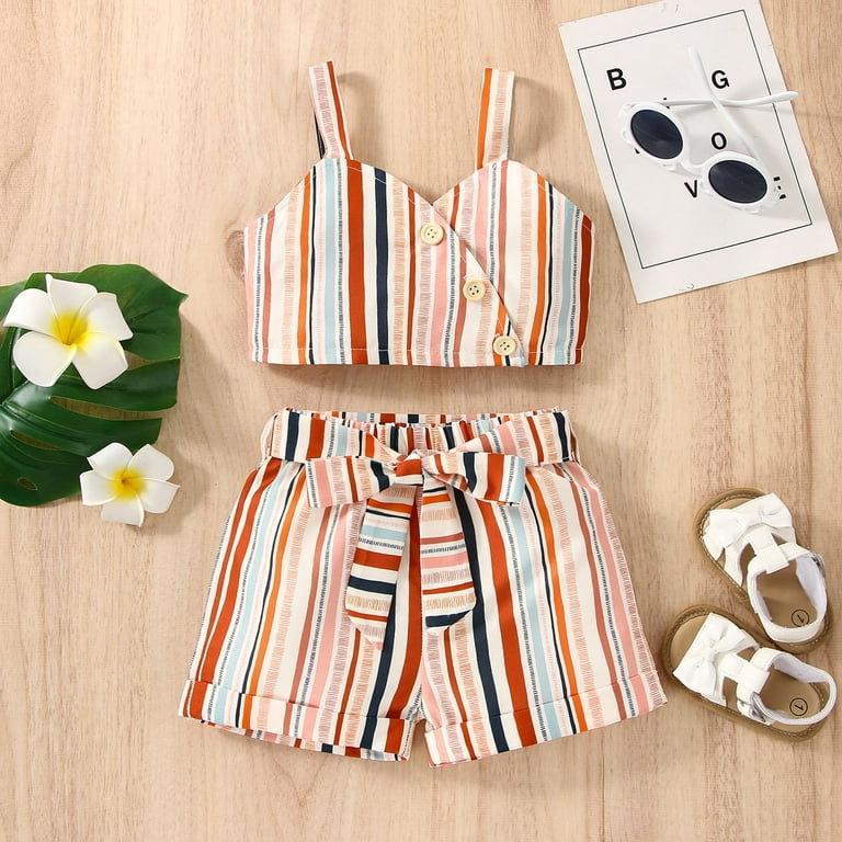 adviicd Kawaii Accessories for Outfits Toddler Girls Summer Clothes Outfit  Twist Wrap Short-Sleeve Tops with Tropical Tie Front Shorts 2-Piece Kids