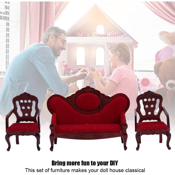 1:12 Scale Rosewood Mini Sofa - Dollhouse Miniature Furniture Chairs Accessory