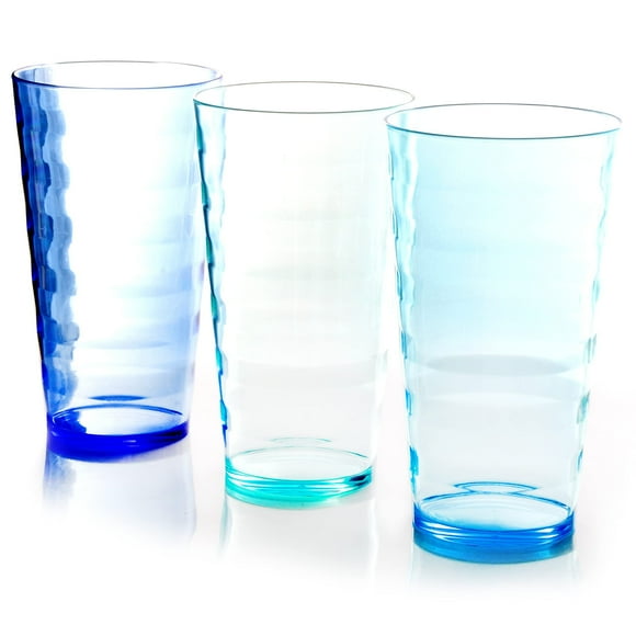Youngever 9 Pack 20 Ounce Plastic Tumblers, Cafe Break-Resistant Drinking Glasses, Restaurant-Quality Shatterproof Beverage Tumblers in 9 Assorted Colors (Fold Pattern)