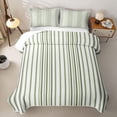 thumbnail image 2 of Castle Fairy Mid Century Vertical Stripe Twin Quilt Set 2 Pieces,Geometric Thin Line Twin Coverlet Set,Olive Sage White,1 Bedspread and 1 Pillowcase, 2 of 7