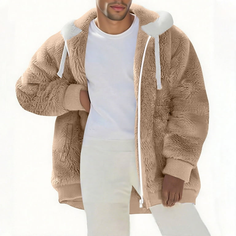 BXJX Men's Hooded Jacket- Winter Casual Fleece Drawstring Coat