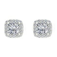 thumbnail image 3 of Princess Cut Cushion Style Halo Diamond Stud Earrings 14K White Gold (G,SI), 3 of 4