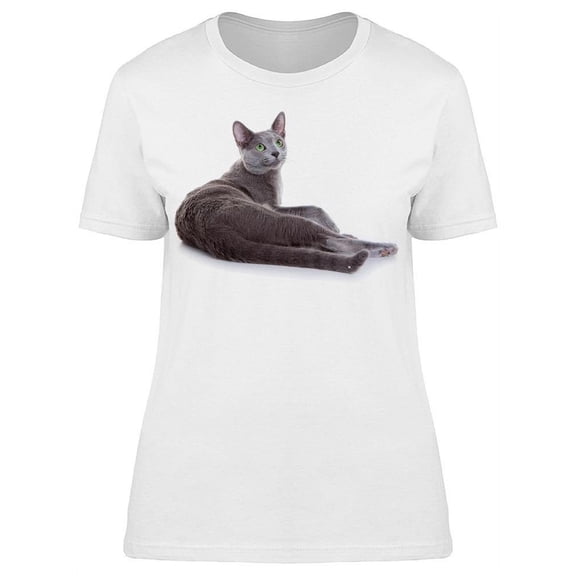 Russian Blue Cat Laying Backview T-Shirt Women -Image by Shutterstock, Female 3X-Large