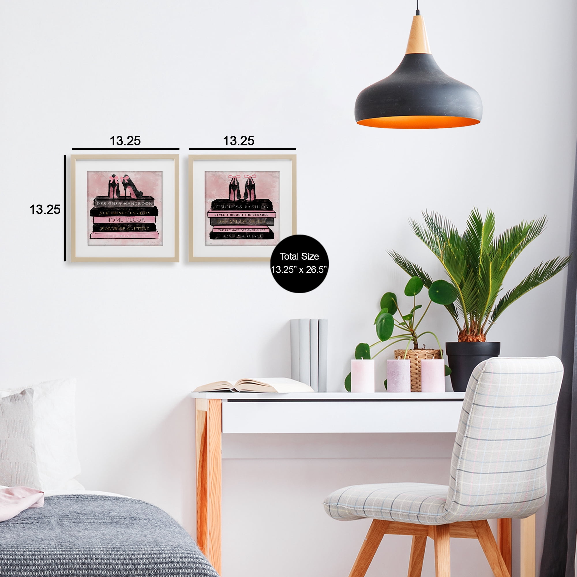 Stupell Industries Pink Heels Atop Books 2 Piece Birch Framed Print Under Glass Set, design by Natalie Carpentieri