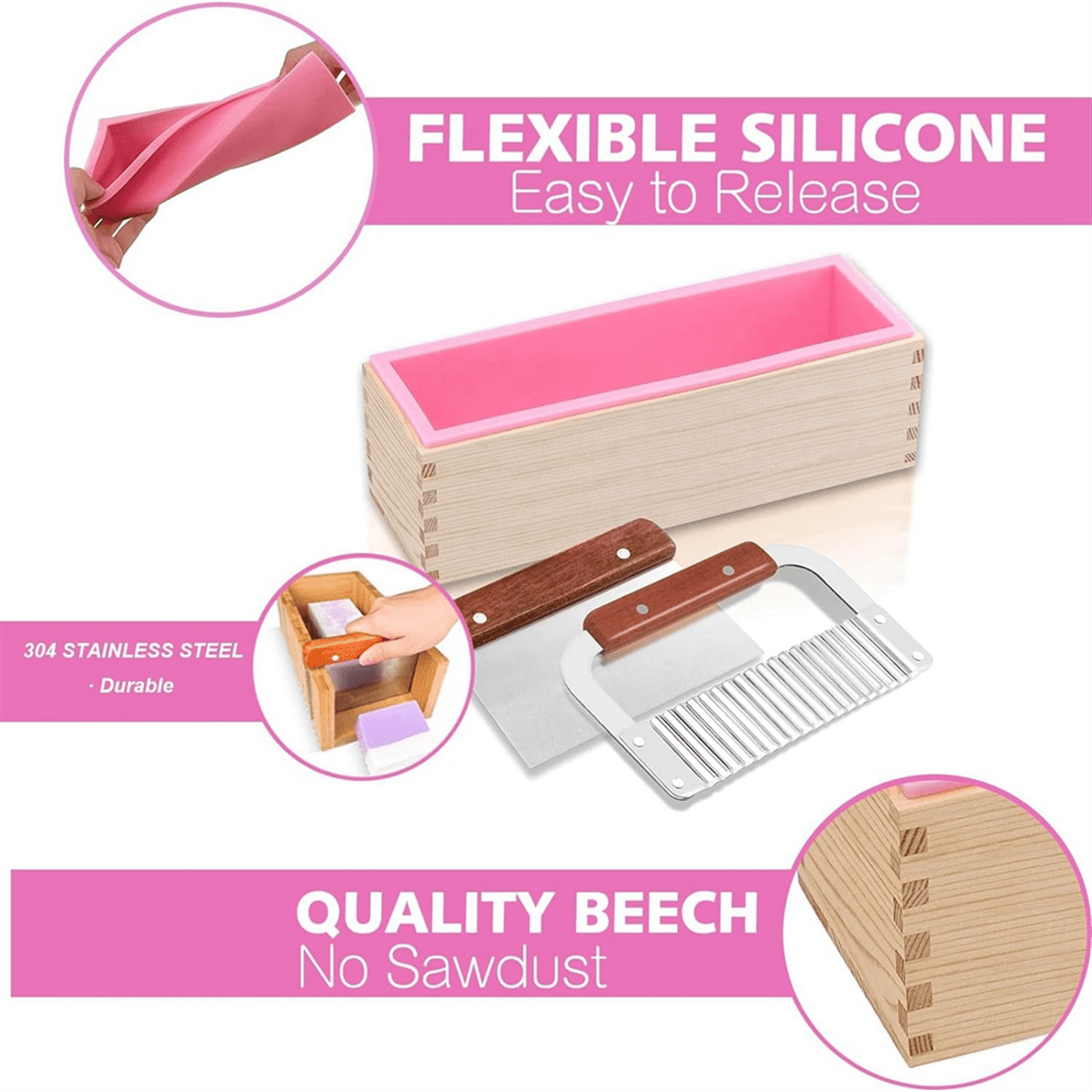 Soap Making Supplies - Flexible Rectangular Bread Mold with Wooden Box for Soap Making 47 Oz B