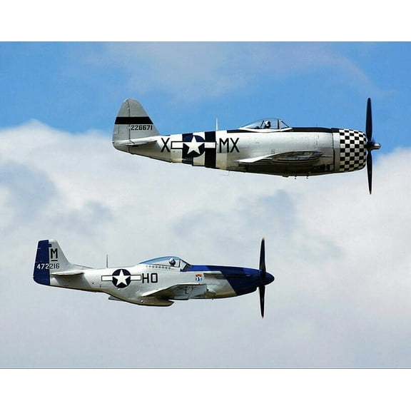 P-47 Thunderbolt & P-51 Mustang Fighters - 12x18 Inch Laminated Aviation Poster - Stunning Detail and Bold Colors