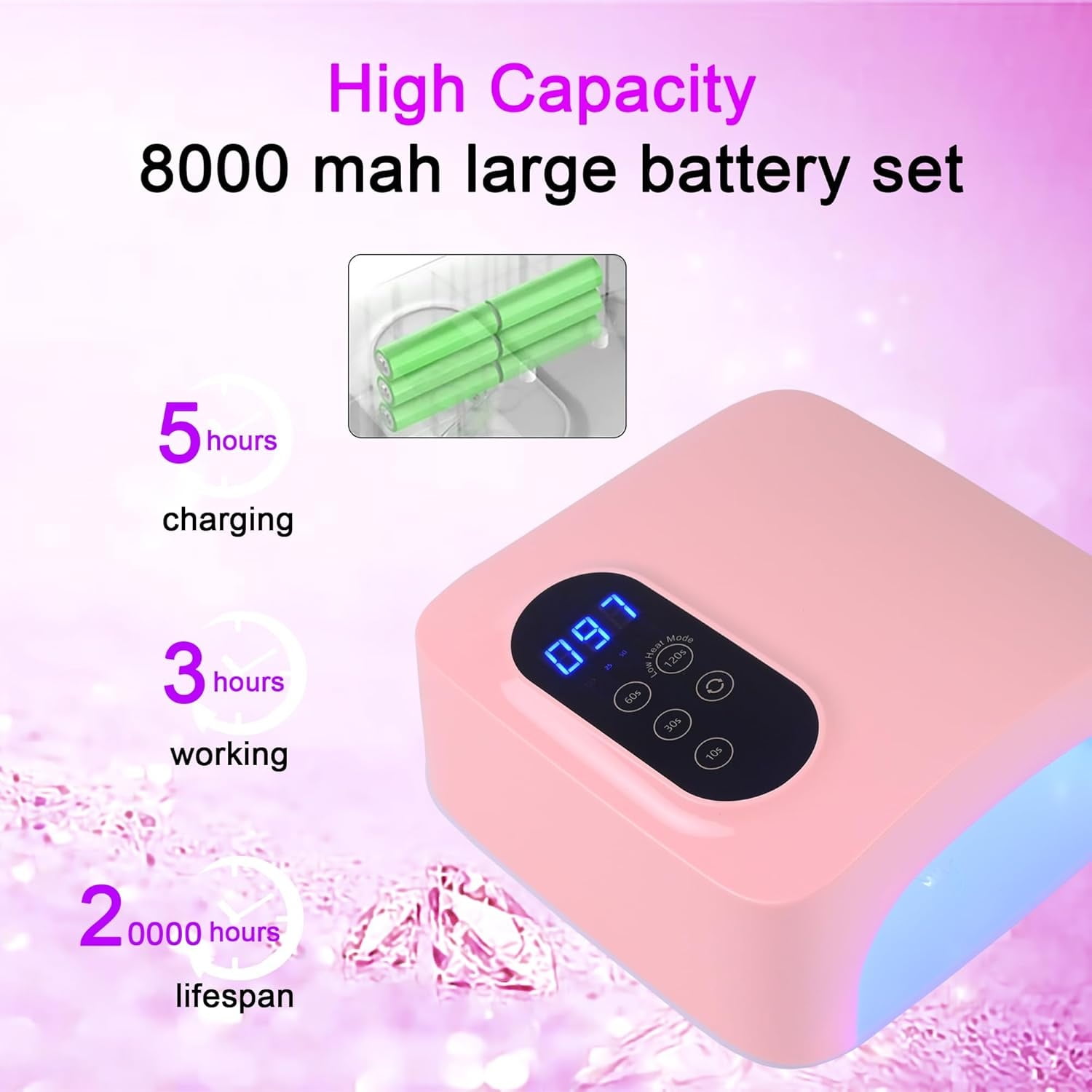 72W Cordless Led Nail Lamp, Rechargeable Nail Dryer, Portable Gel UV Led Nail Light with 4 Timer Setting Sensor, Professional Wireless Gel Nail Lights Nail Art Manicure Tools for Home and Salon