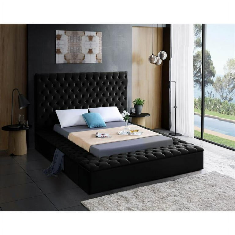 Meridian Furniture Bliss Velvet Queen Bed Box of 3 Color Black Velvet Style Contemporary