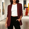 thumbnail image 3 of Yrmaups 3/4 Sleeve Open Front Ruched Blazer for Women, Plus Size Casual Business Work Outerwear, Stretchy Knit Blazer Jacket for Office Travel Daily Wear, Wine 3XL, 3 of 8