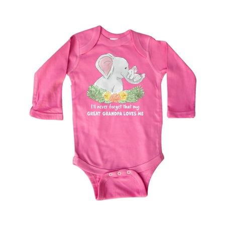 

Inktastic I ll Never Forget That My Great Grandpa Loves Me Elephants Gift Baby Boy or Baby Girl Long Sleeve Bodysuit