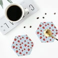 thumbnail image 5 of Pofeuu Strawberry Print Leather Coasters Set of 6, Round Cups Mugs Mat Pad for Home Kitchen Heat Resistant Drink Coasters,Hexagon, 5 of 7
