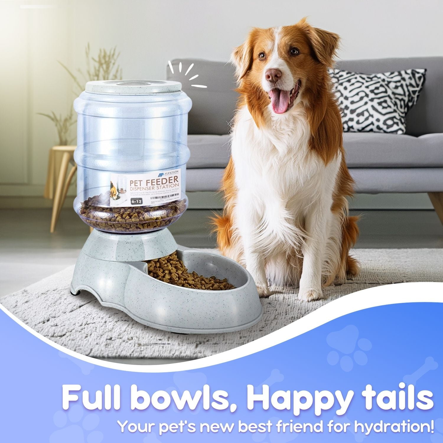 Gravity Dog Feeder, Automatic Replenish Large Dog Food Dispenser, Non-Skid, Easy-Clean, Large Capacity Dry Food Storage Bowl for Large Pet, 3 Gallon