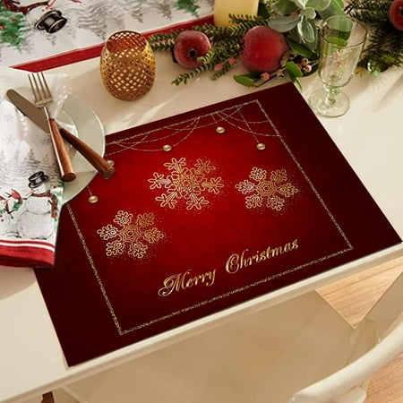

RTjhglhi Idoor Outdoor Cooking CleanWaterproof Red Christmas Placemats For Dining Table 32 X 21 Cm Seasonal Winter Xmas Snowflakes Holiday Washable Table Mats