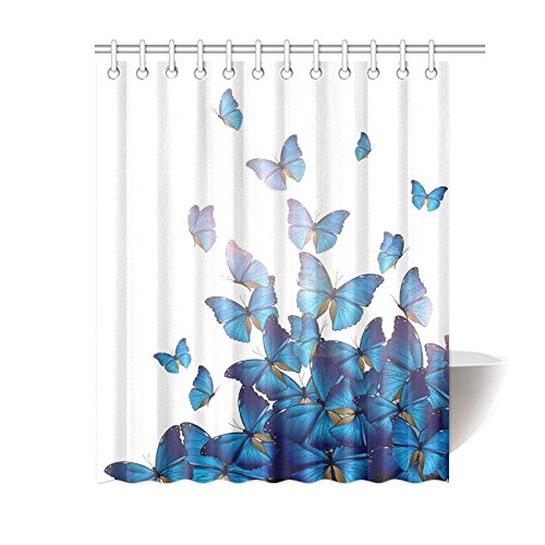 ARTJIA Flying Blue Butterflies Home Decor Polyester Fabric Shower