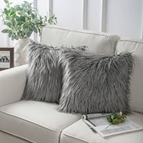 Phantoscope Soft Fluffy Faux Fur Square Cusion Decorative Throw Pillow Cover with Insert Filled, 22" x 22", Gray, 2 Pack