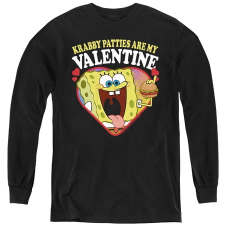 Spongebob Krabby Patties are my Valentine Youth Long Sleeve T Shirt, Black, Large