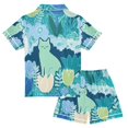 thumbnail image 2 of FORMRS Kids Short Sleeve Top and Pants Pajama Set Unisex Satin 2-Piece Sleepwear, Sizes 11-12Y, Vibrant Cat Pattern, 2 of 8