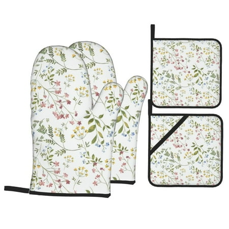 

Oven Mitts and Pot Holders Sets 4 pcs Aerial Flora Non-Slip Oven Gloves Potholders Soft Quilted Lining Heat Resistant Gloves Hot Pads for Kitchen Cooking Baking