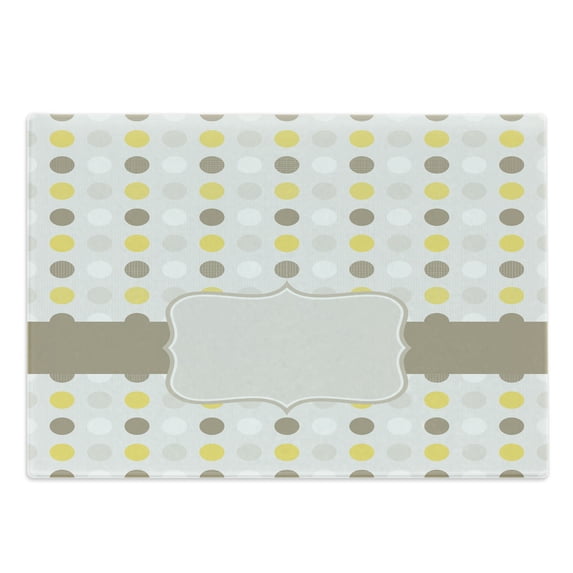 Grey and Yellow Cutting Board, Abstract 60s 50s Inspired Home Design Polka Dots Image, Decorative Tempered Glass Cutting and Serving Board, Large Size, Pale Brown Marigold, by Ambesonne