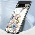 thumbnail image 4 of Feishell Compatible with Google Pixel 7a 6.1 inch Flower Pattern Case with Diamond Ring Holder Support Magnetic Car Mount,Shockproof Luxury Glossy Glass Slim Phone Case for Women Girls,F, 4 of 12