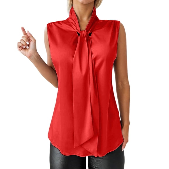 oqasdz Women's Elegant Satin Camisole Bow Tie Detail Sleeveless Comfort Silk V Neck Tank Tunic Tops Lightweight Summer Dailywear