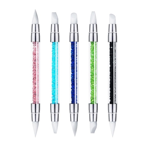 Double Ended Silicone Nail Art Pen 5 Pcs Carving and Color Mixing Tool Set for Gel, Stamping and Mirror Powder - Pink Blue Navy Green Black