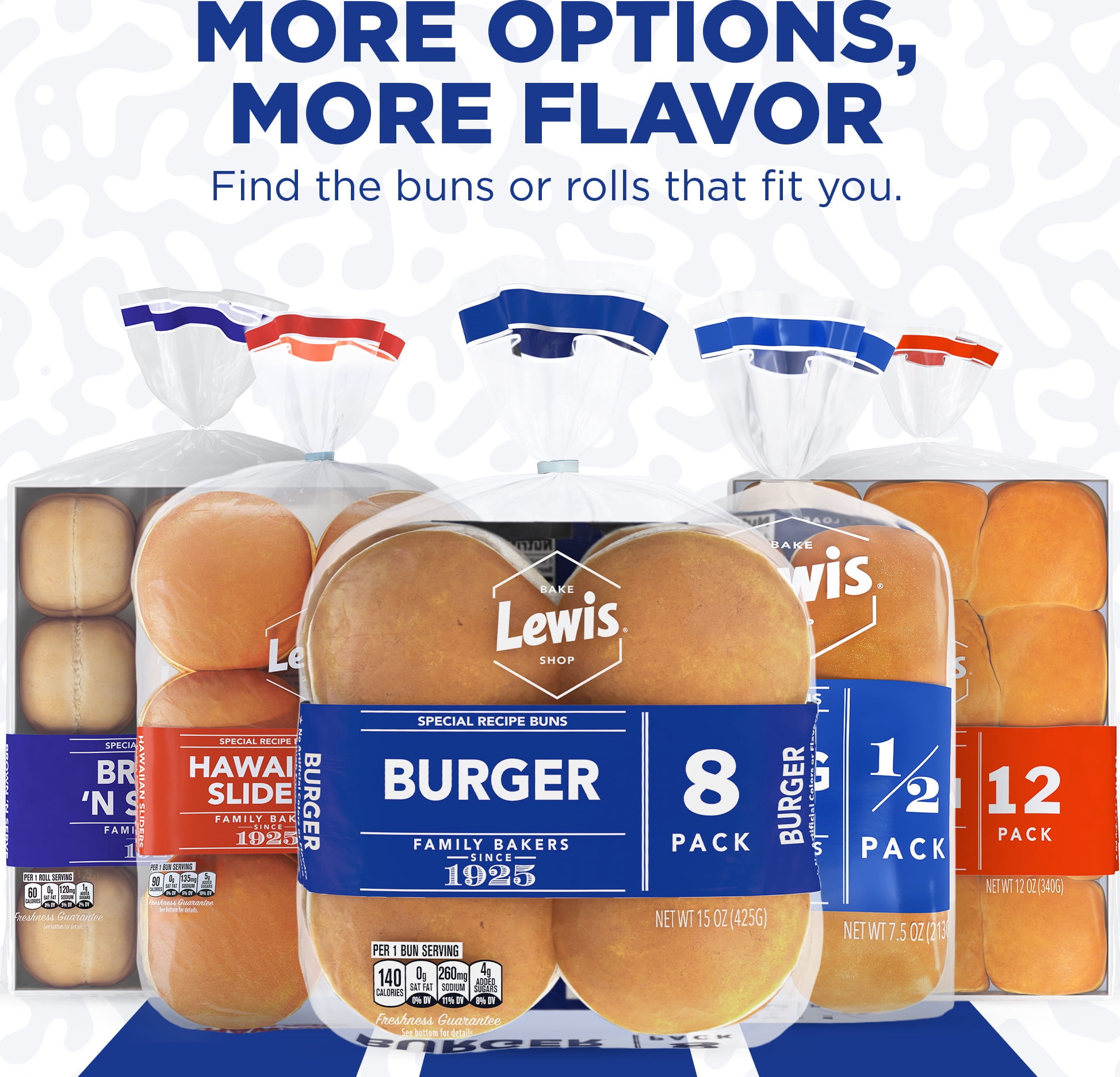 Lewis Bake Shop White Burger Buns, Fresh Soft 8 Pack
