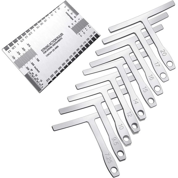 10 Pieces Guitar Luthier Tools Include 9 Understring Guitar Radius Gauge and 1 String Action Gauge Ruler Measuring Tool for Bass Setup