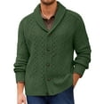 thumbnail image 2 of dGslk Men’s Shawl Collar Cable Knit Cardigan Sweater Button Down Chunky Knitwear Classic Fit Warm Long Sleeve Outerwear for Fall Winter Spring Army Green L, 2 of 2