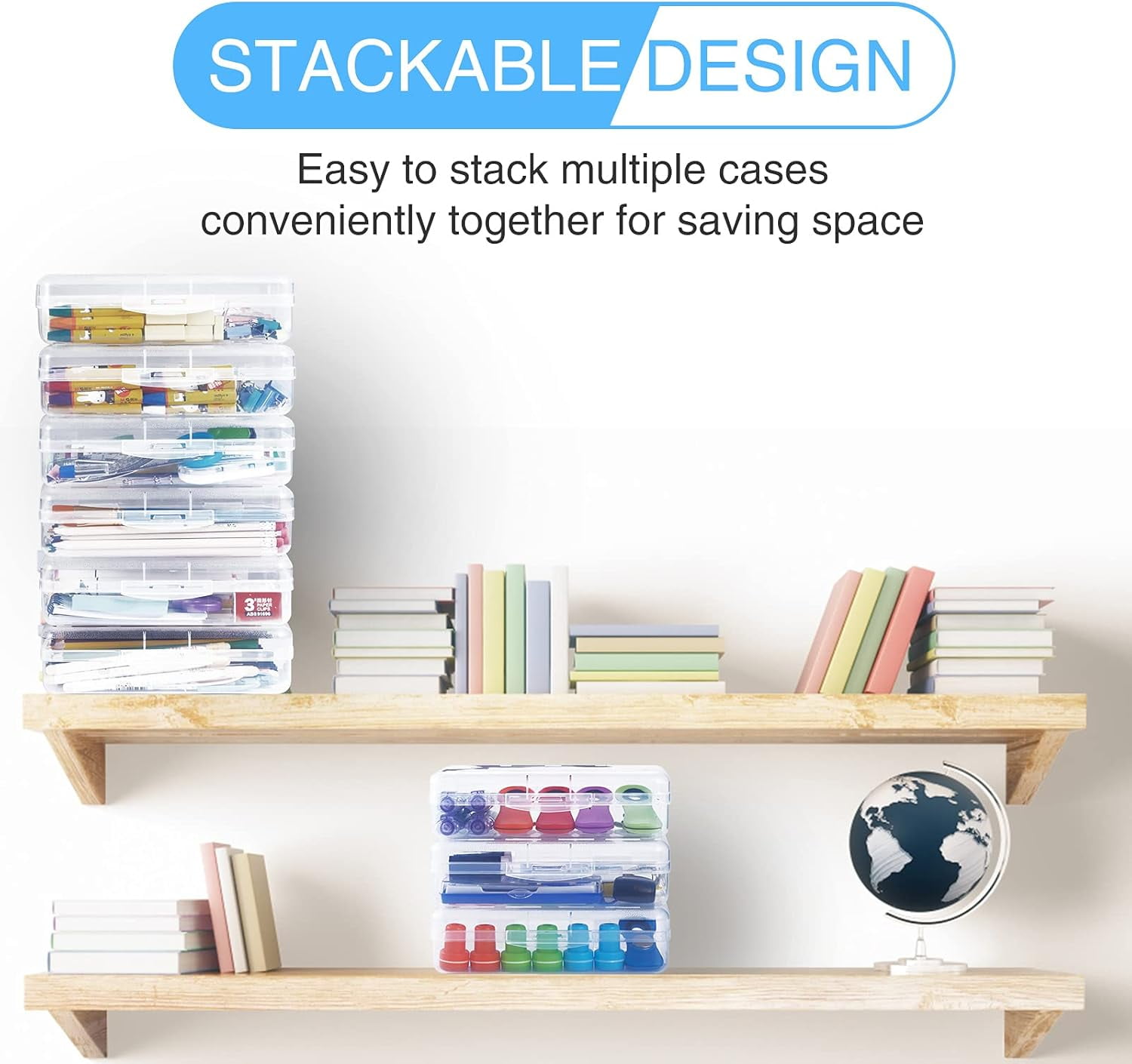 Uiz Merueh Pencil Box, Large Capacity Pencil Boxes, Hard Pencil Case with Snap-tight Lid, Plastic Storage Organizer Box
