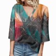 thumbnail image 1 of Gibobby Blusa Sexy Cuello en V Camiseta manga corta con cuello en V y cuello para mujer, estilo vintage, manga corta, manga larga, informal(Rojo,M), 1 of 3