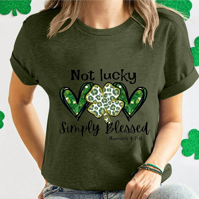 Haut de la Saint-Patrick pour Femmes à Manches Courtes avec Imprimé Graphique et Col Rond pour la Saint-Patrick
