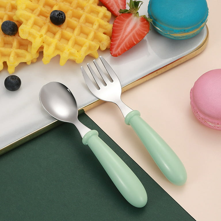 Toddler Fork & Spoon 2Pcs Stainless Steel Baby Utensils Cutlery Set Toddler  Utensils Spoons Forks Self Feeding Learning X90C - AliExpress