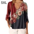 thumbnail image 1 of Blusa Camisa con cuello en V y estampado floral Blusa suelta de manga larga Top de mujer, Rojo, 5XL Inevent AP002021-24, 1 of 5